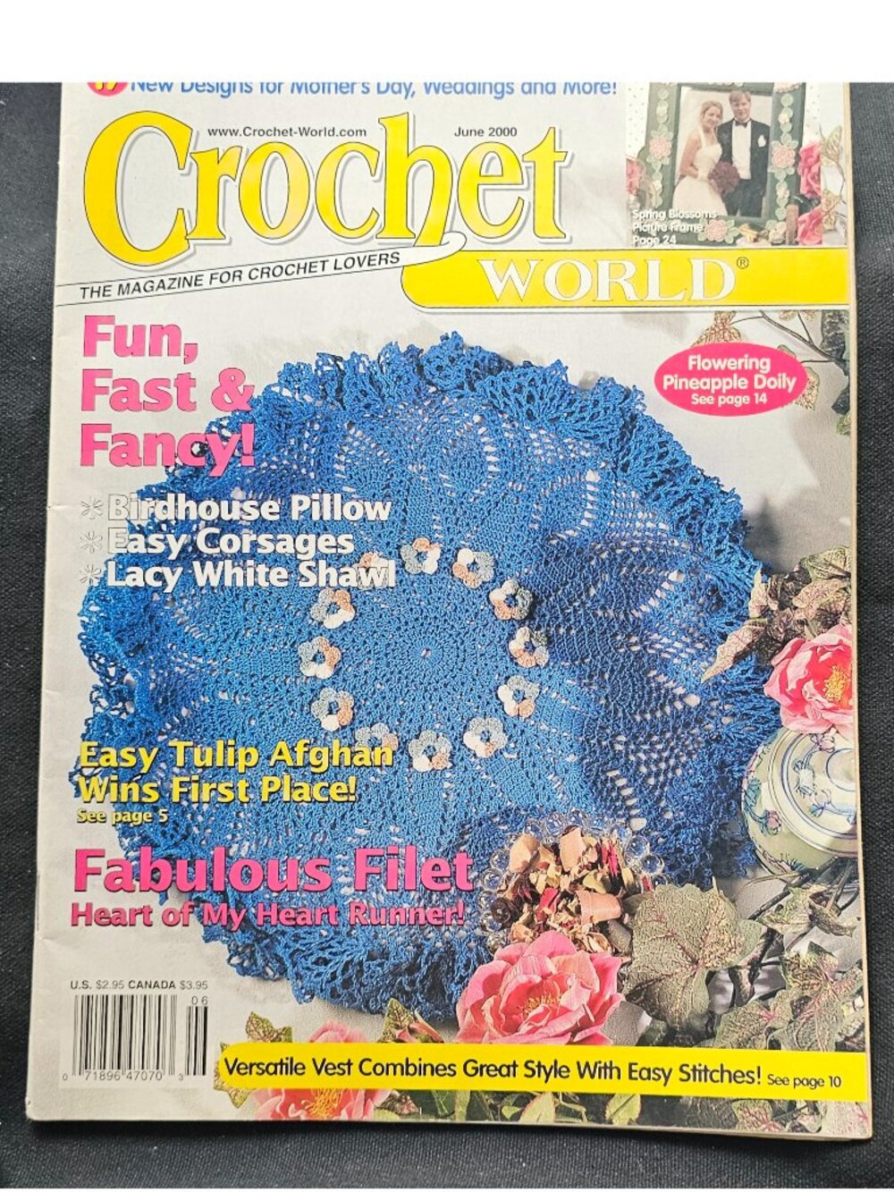 Crochet World June 2000 Summer Tulip Birdhouse Shawl Mother's Day Wedding